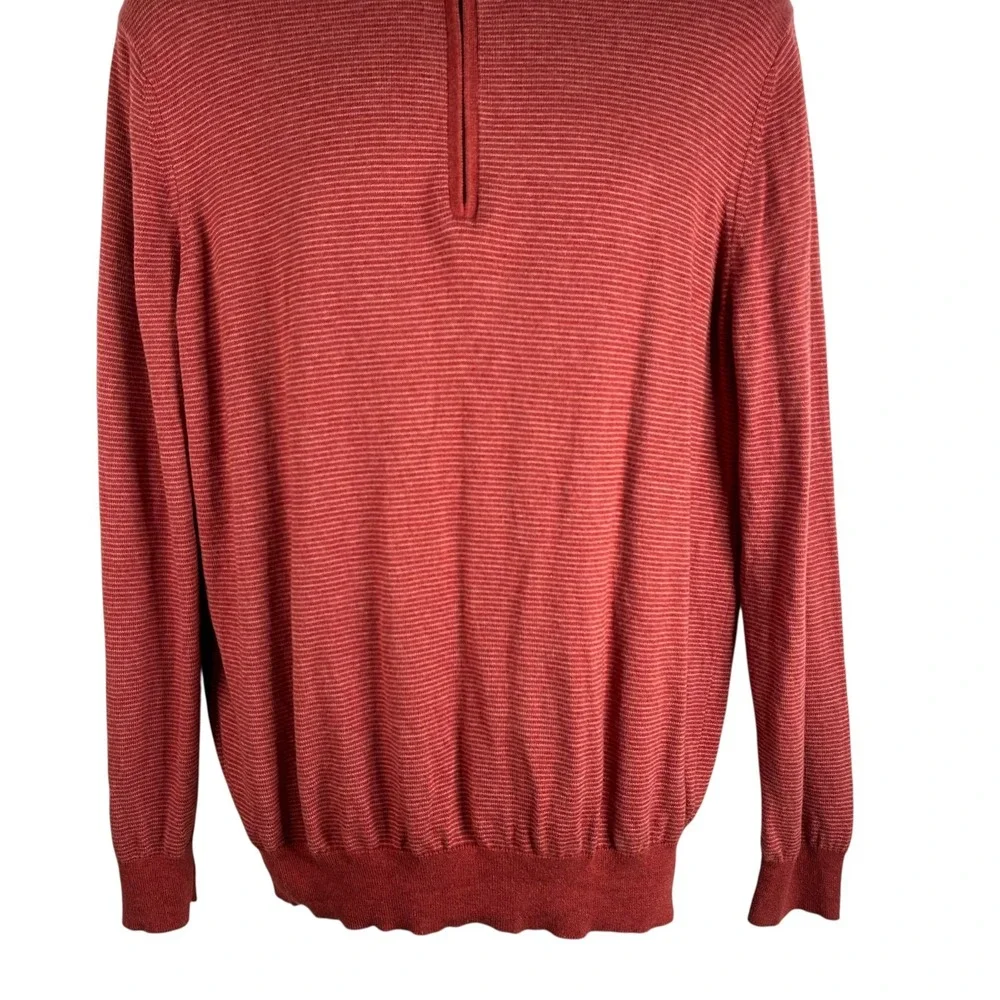 Vineyard Vines Thaxter Stripe‎ Quarter-Zip Sweater Rust Red Size Large Mock Neck